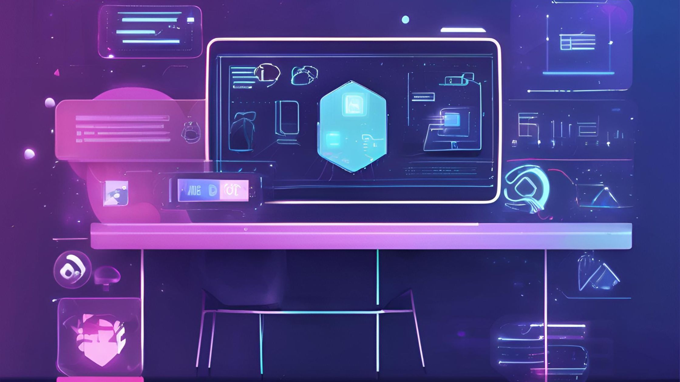 Computer setup in a modern workspace with AI tools and dashboards displayed on the screen.