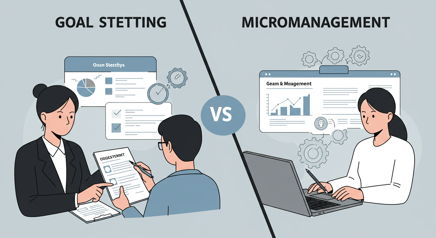 Leader setting clear goals with team member, then allowing autonomous work