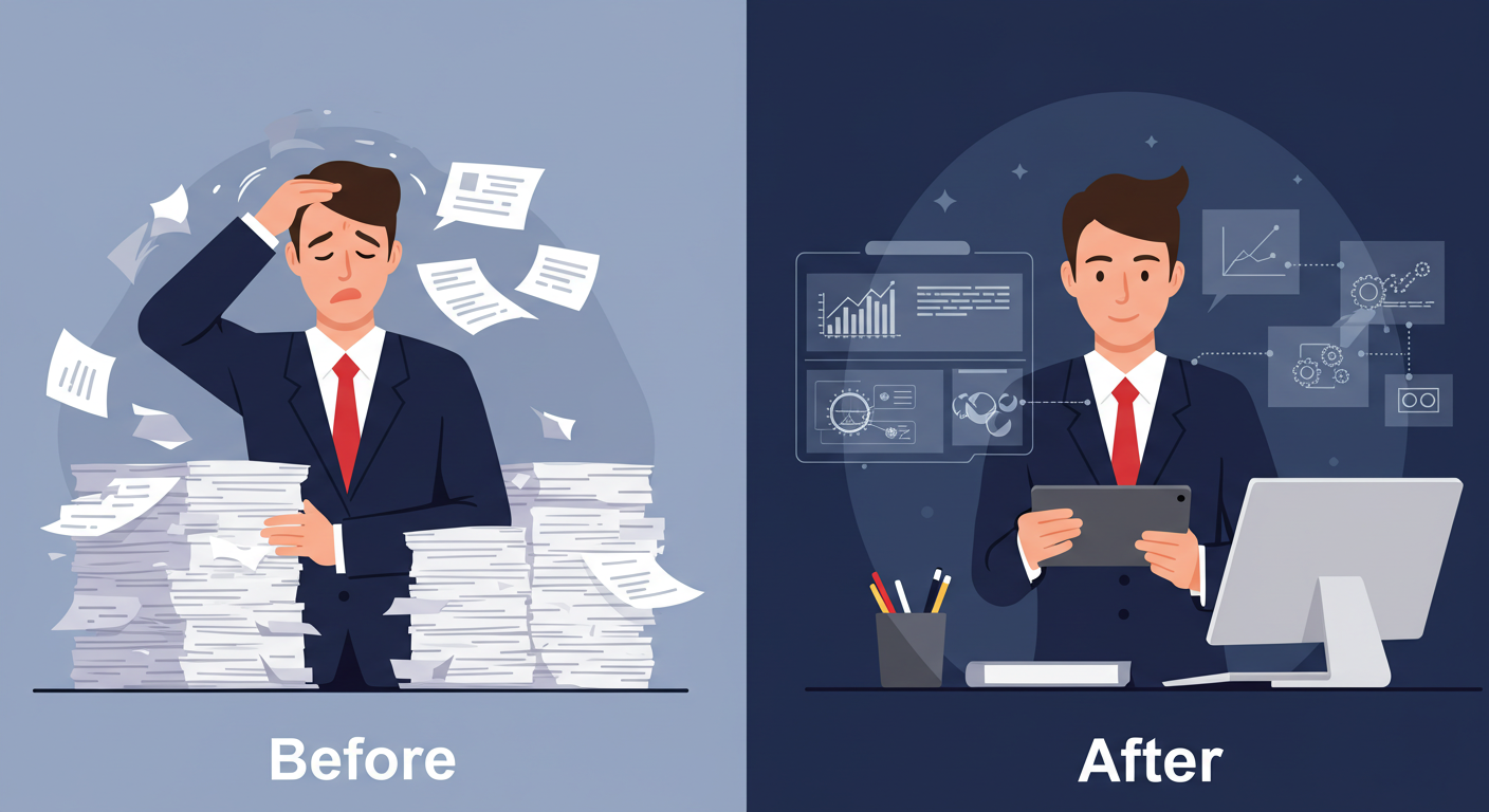 Before and after implementing intelligent automation: from overwhelmed to focused and productive